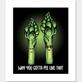 Asparagus - Why You Gotta Pee Like That - Funny Kawaii Vegetable Pun Posters and Art